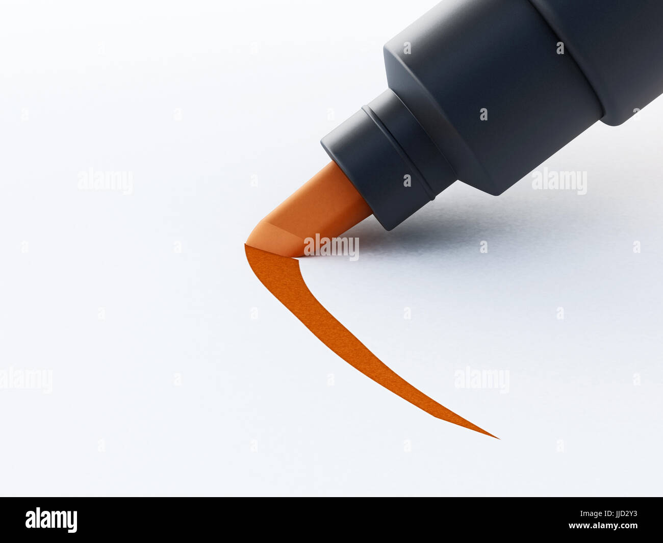 Orange Filzstift isoliert auf weißem Hintergrund. 3D Illustration. Stockfoto