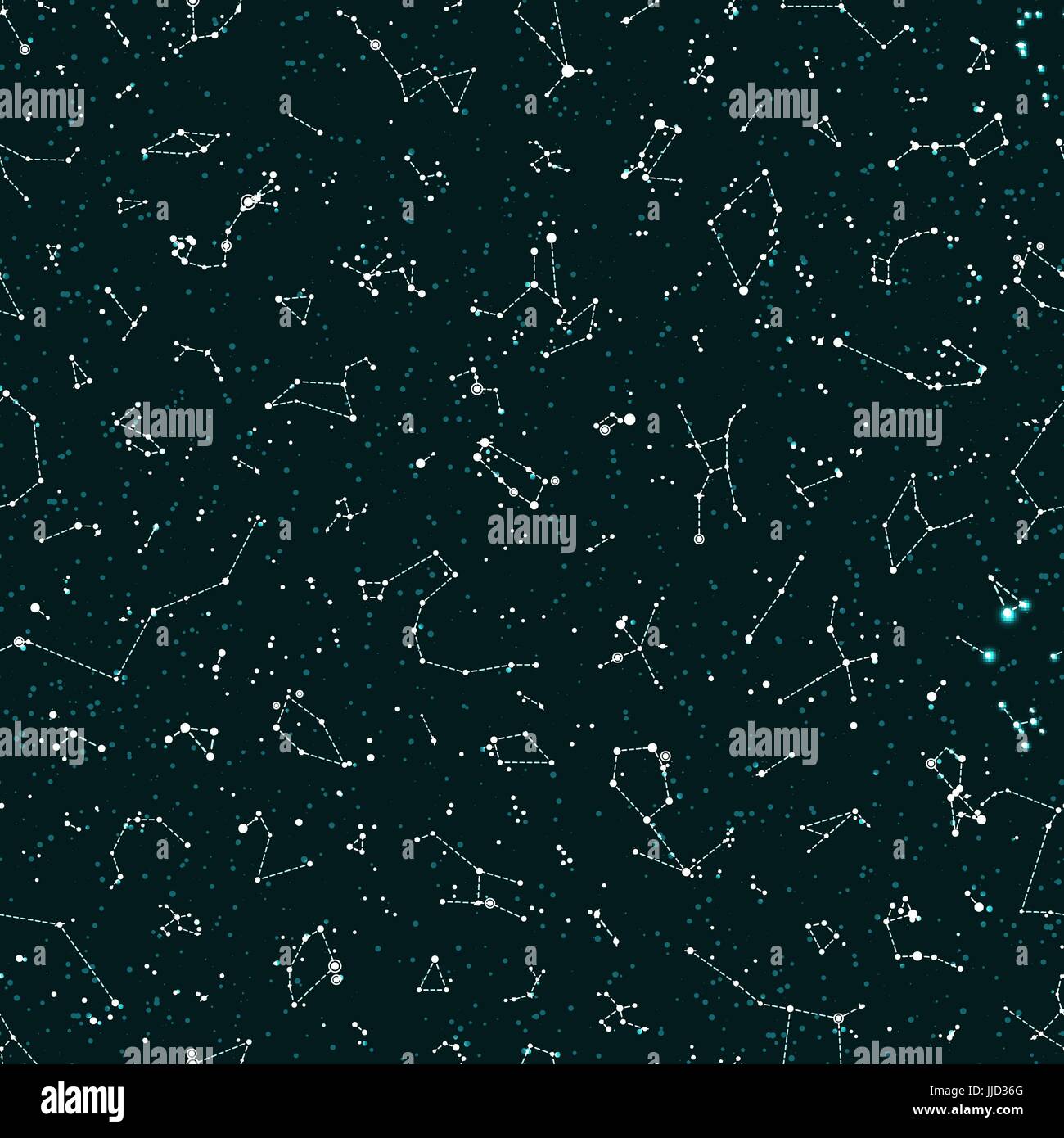 Nahtlose Vektormuster mit Leuchten Konstellationen auf dunkelgrünen Hintergrund. Astronomie-wissenschaftliche Schule-Vintage-Hintergrund Stock Vektor