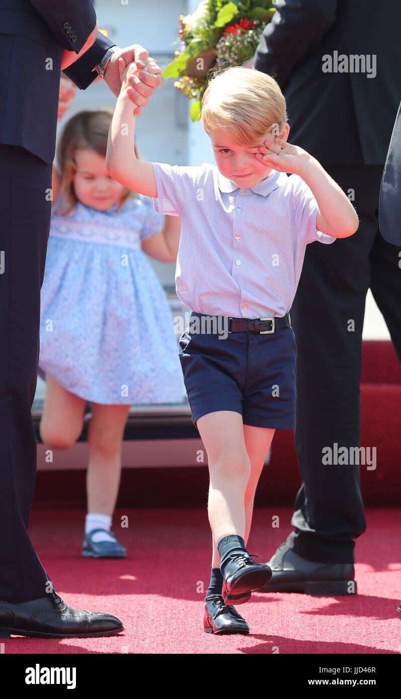 Prinz Georg und Prinzessin Charlotte Ankunft am Flughafen von Berlin in Deutschland. Stockfoto