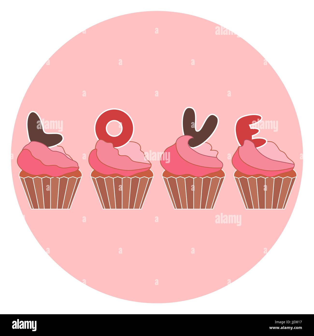 Niedlichen bunten Vektor-Illustration der Liebe Symbole: Cupcakes mit ...