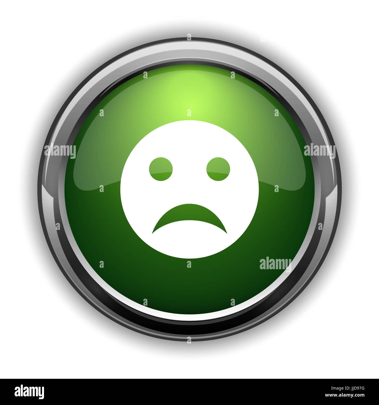 Traurige Smiley-Symbol. Schaltfläche "traurige Smiley Webseite" auf weißem Hintergrund Stockfoto