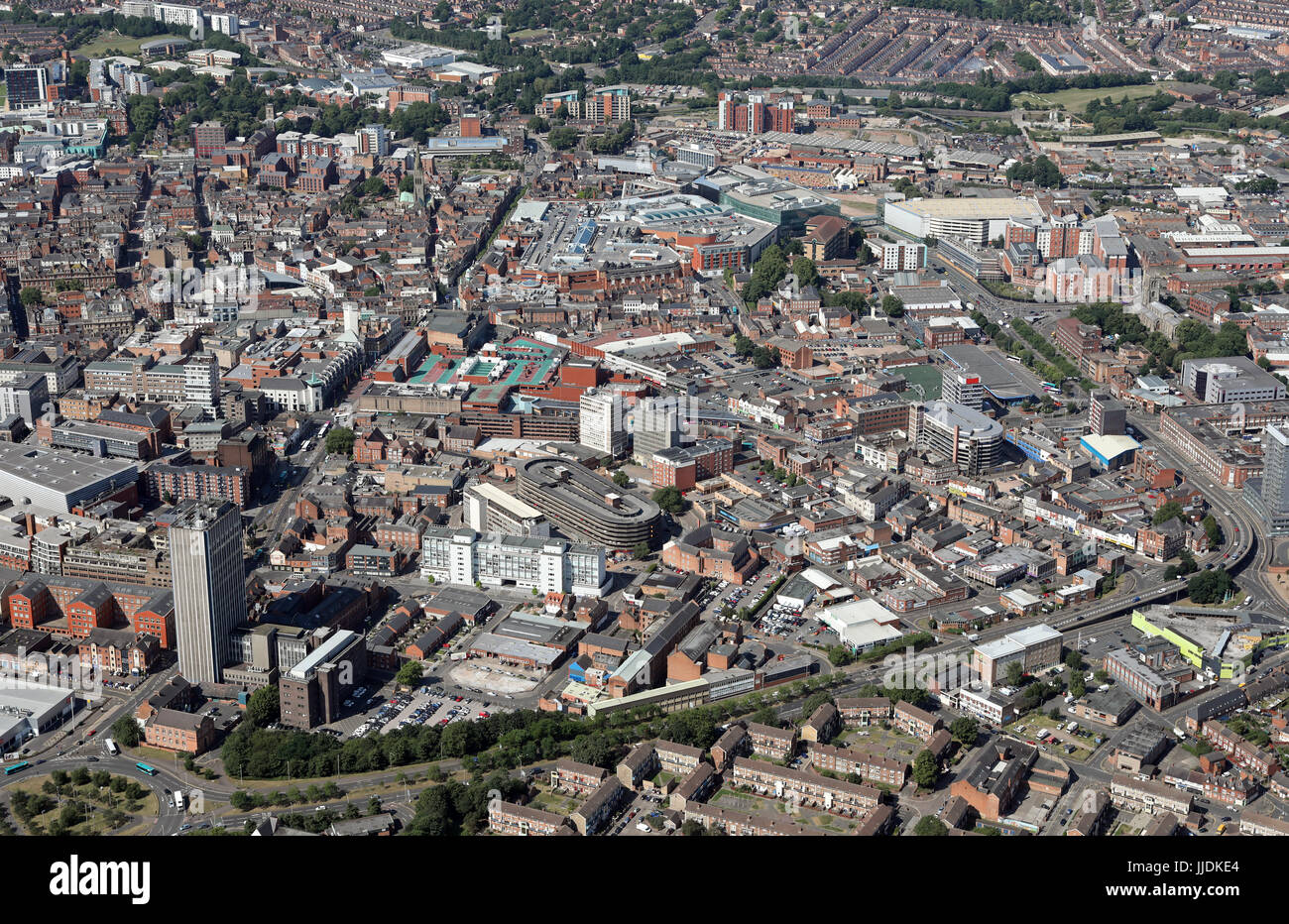 Luftaufnahme der Innenstadt von Leicester Stockfoto
