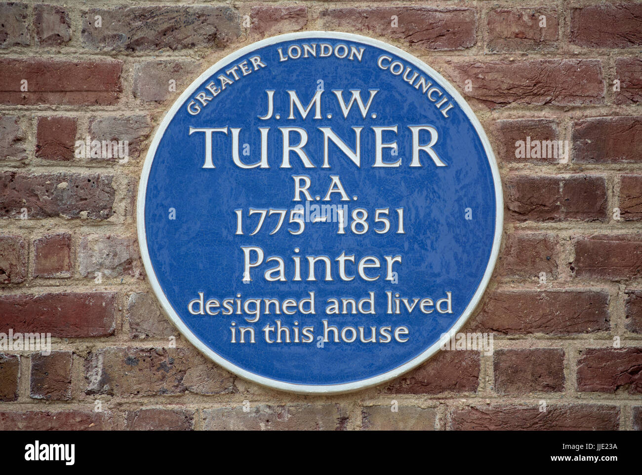 mehr London Rat blaue Plakette markiert Sandycombe Lodge, bewohnte und entworfen von Maler Jmw Turner in Twickenham, Middlesex, england Stockfoto