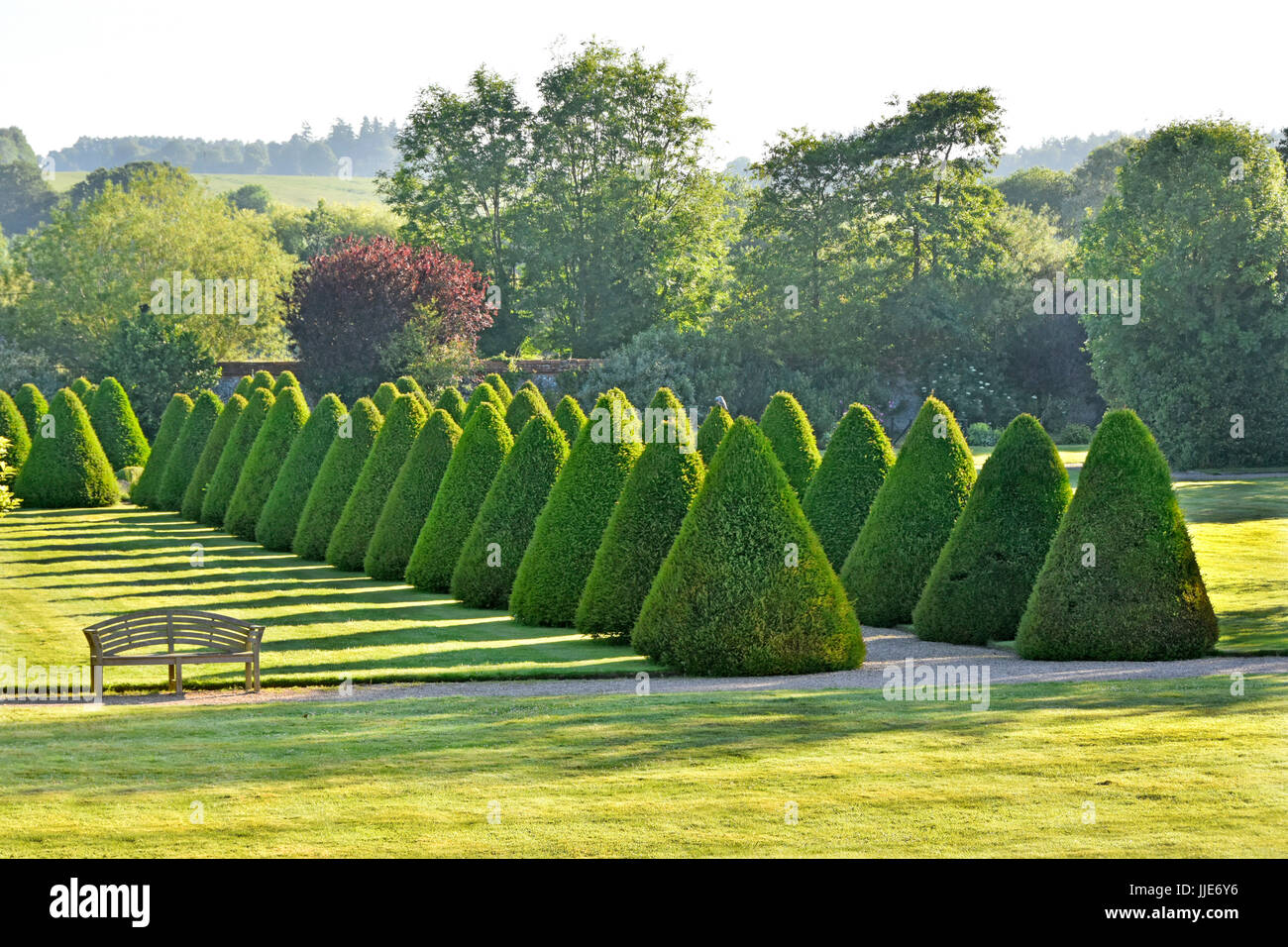 Elisabethanische Landgarten topiary in historischen Parklands & Gärten mit Bäumen jetzt Warners Hotel & Freizeitzentrum Littlecote House Wiltshire England Großbritannien Stockfoto