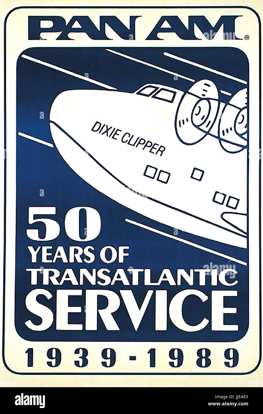 PAN AMERICAN WORLD AIRWAYS 50 Jahre Dienst Plakat 1989 ausgestellt Stockfoto