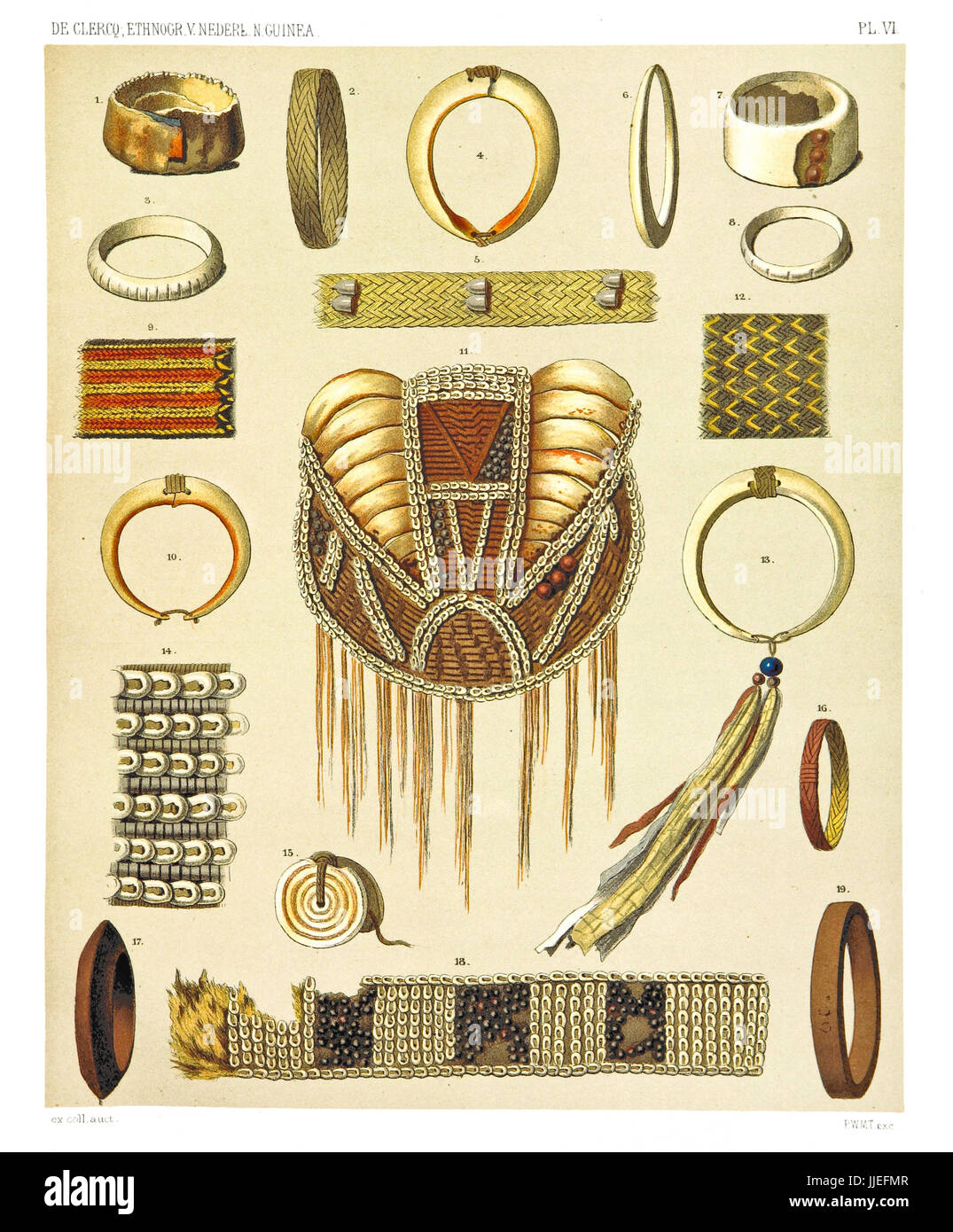 Darstellung der ethnischen Objekte aus dem Westen und Norden Küste von Niederländisch-Neuguinea. Durch die FSA De Clercq und J.D.E. Schmeltz, Leiden 1893 Stockfoto