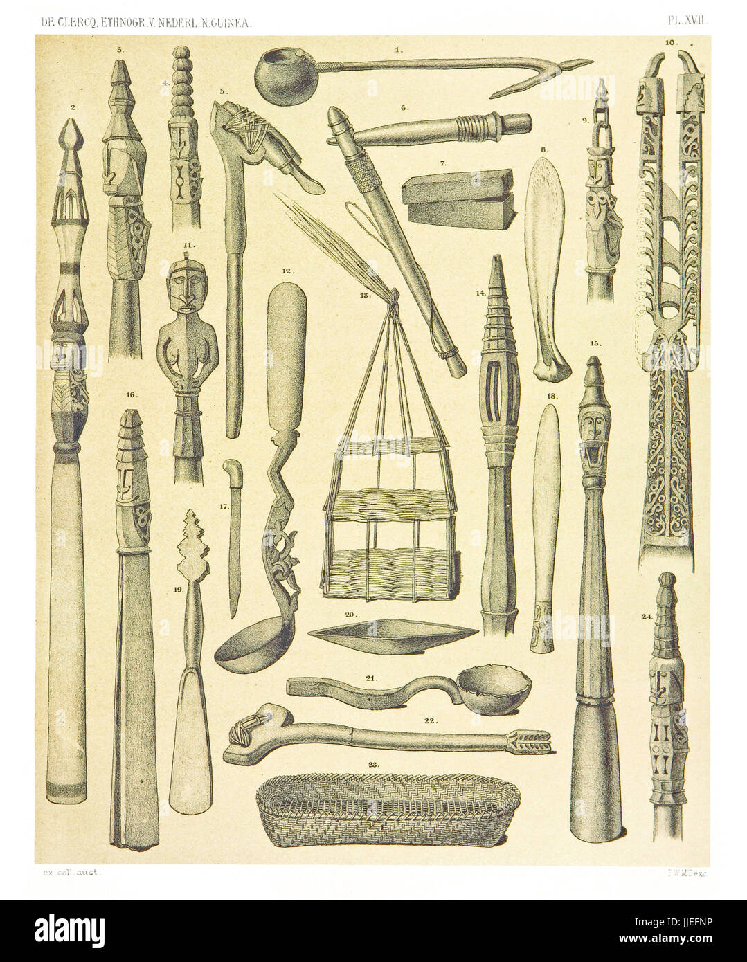 Darstellung der ethnischen Objekte aus dem Westen und Norden Küste von Niederländisch-Neuguinea. Durch die FSA De Clercq und J.D.E. Schmeltz, Leiden 1893 Stockfoto