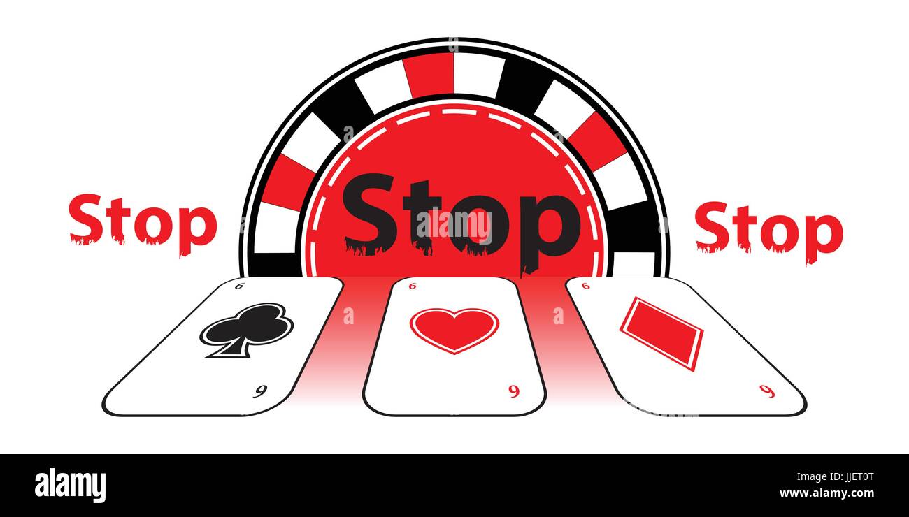 Spielsucht zu stoppen. Gefahr-Konzept. Illustration für Ihr Design. Karten und Poker-Chips. Stock Vektor