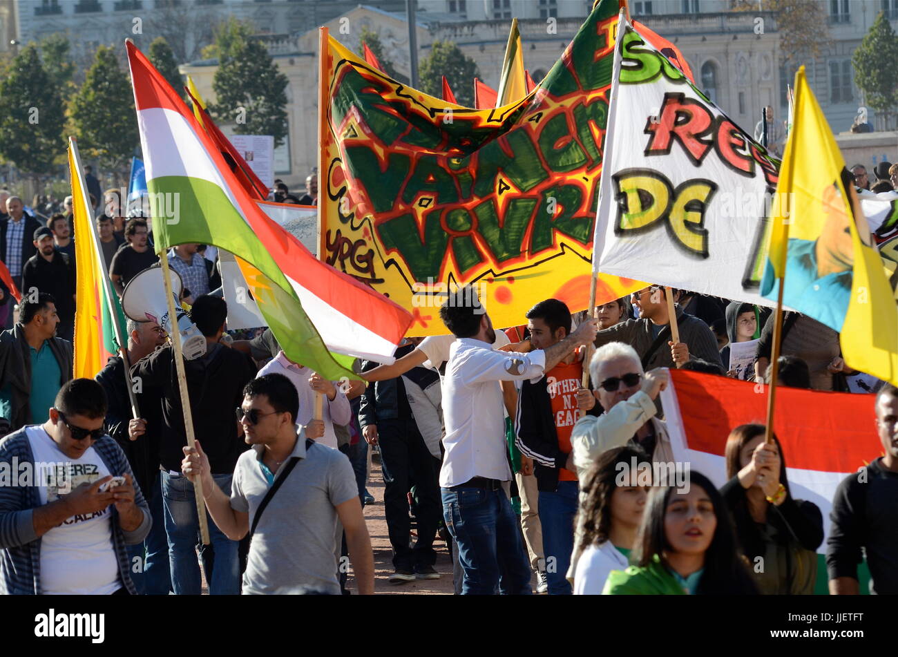 Kurdische Diaspora Protest schlachtet in Kobane, Lyon (Frankreich) Stockfoto