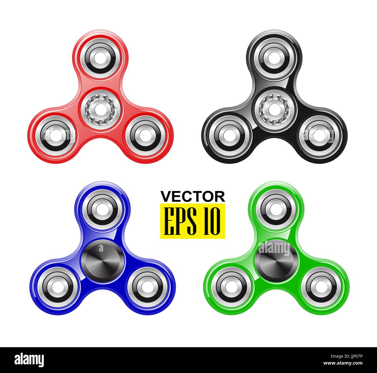 Hand-Spinner. Modische Spielzeug. Stressabbau. Feinmotorik. Rotierende Schwungrad. Eine Reihe von bunten Objekten. Stock Vektor