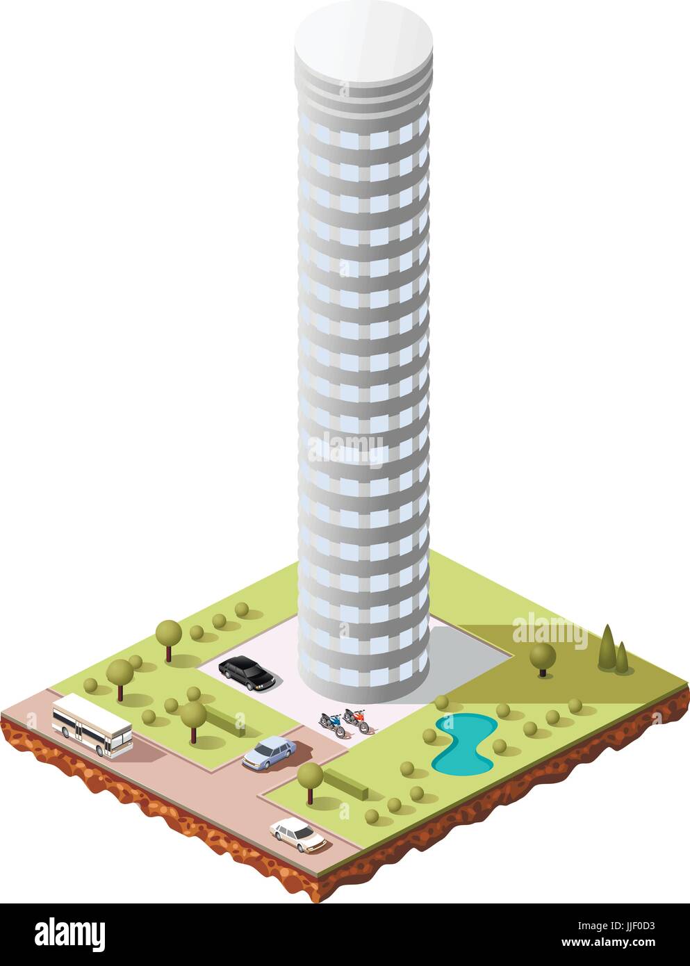 Legen Sie Vektor isometrische Fliese Gebäuden und anderen Bauwerken mit Bereiche und Elemente der Landschaft Stock Vektor