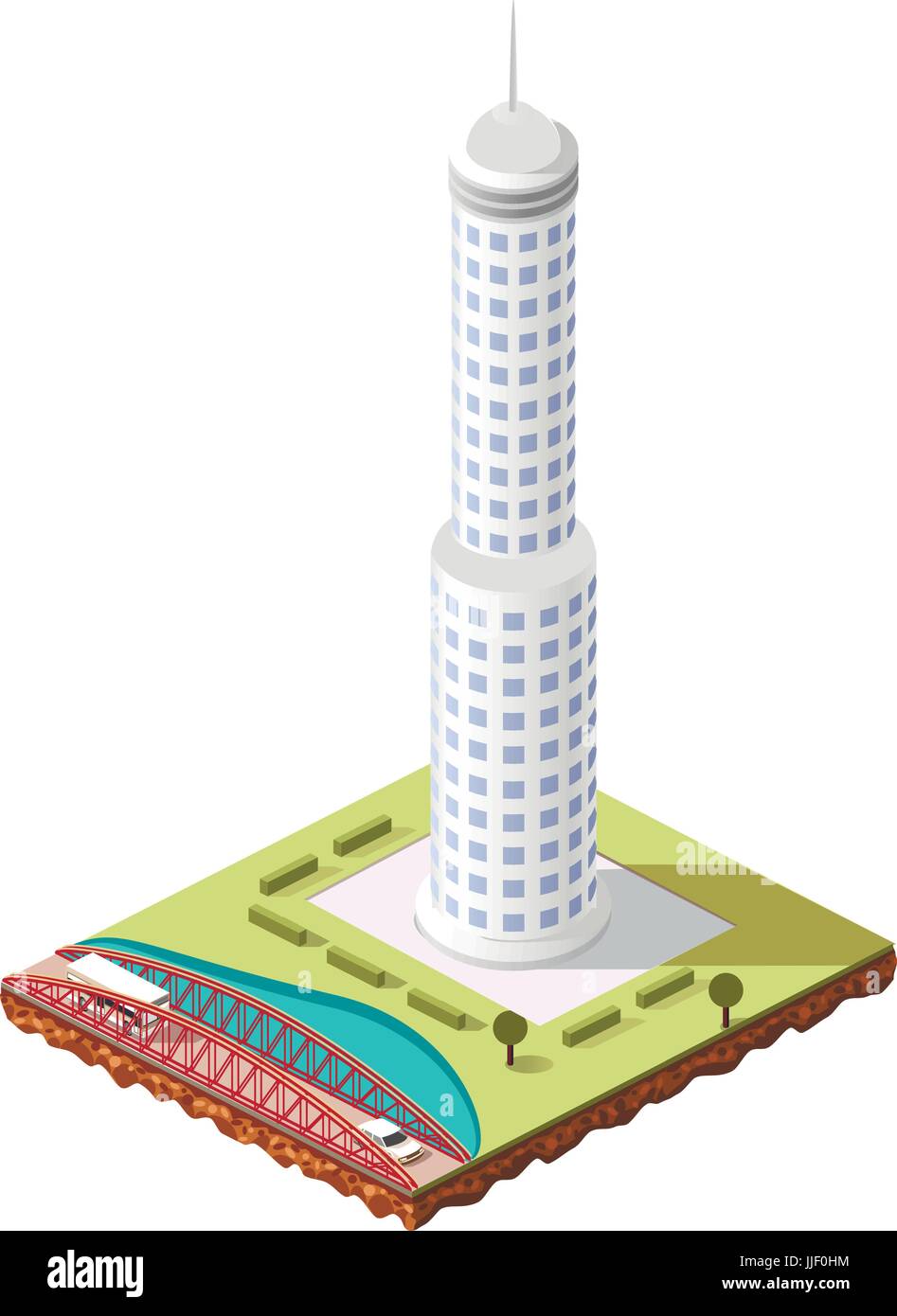 Legen Sie Vektor isometrische Fliese Gebäuden und anderen Bauwerken mit Bereiche und Elemente der Landschaft Stock Vektor