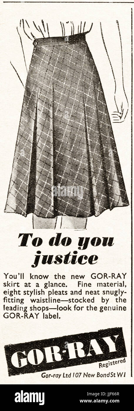 1940er Jahren original alten Vintage Werbung Werbung Gor-Ray Röcke im Magazin ca. 1946 Wenn Lieferungen bestimmter waren noch unter Nachkriegszeit Rationierung eingeschränkt waren Stockfoto