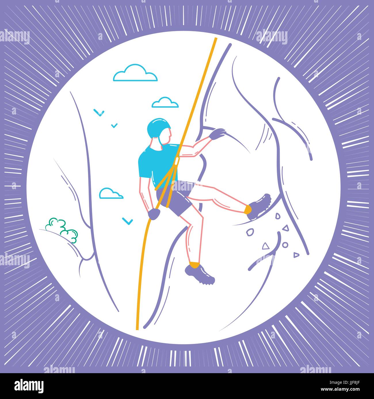 Ikone der Mann Kletterer erklimmen eines Berges. Symbol in der linearen Stil Stock Vektor