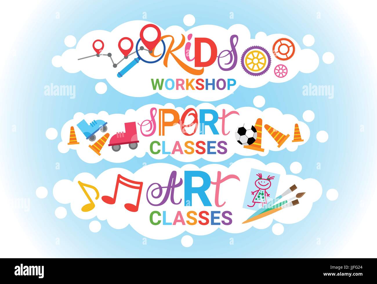 Kunstkurse für Kinder Logo Workshop kreativ künstlerischen Schule für Kinder-Banner Stock Vektor
