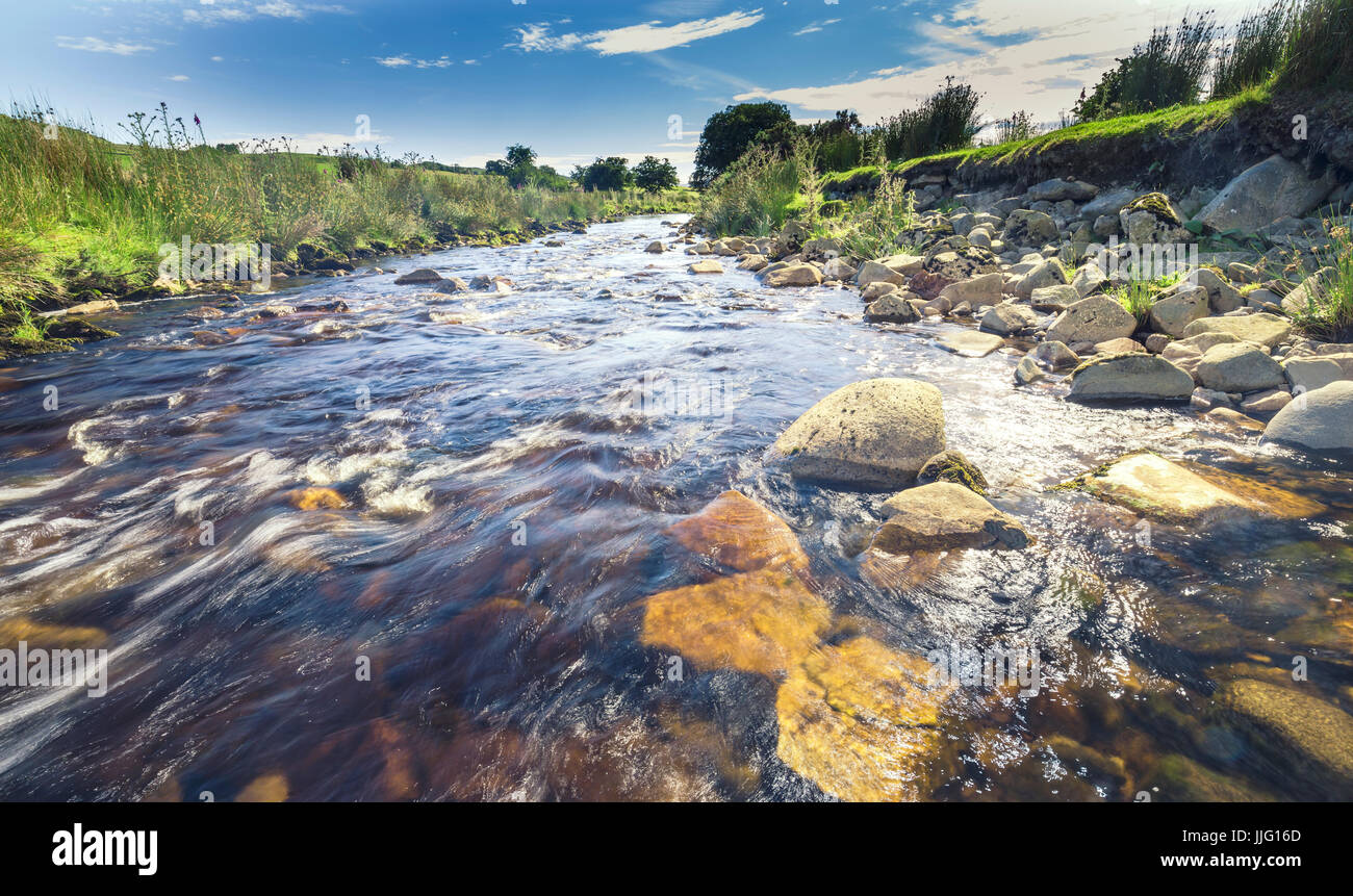 Klaren Sie seichten Fluss des Snowdonia Nationalparks in Wales, UK Stockfoto
