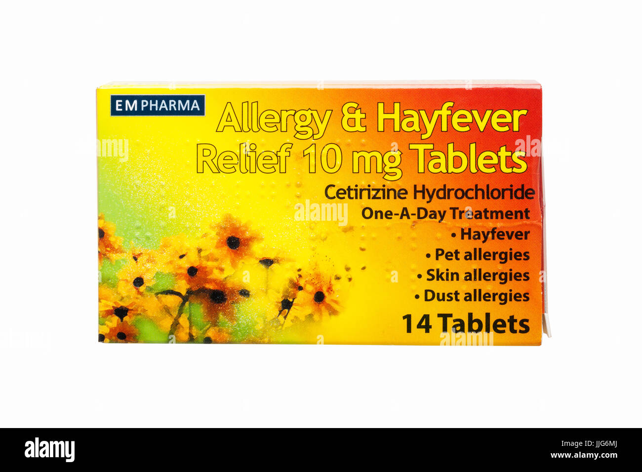 Ein Paket von Empharma Allergie & Heuschnupfen Relief Tabletten auf weißem Hintergrund Stockfoto
