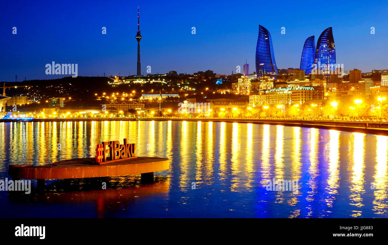 Formel-1-Zeichen in der Bucht von Baku, Baku, Aserbaidschan Stockfoto