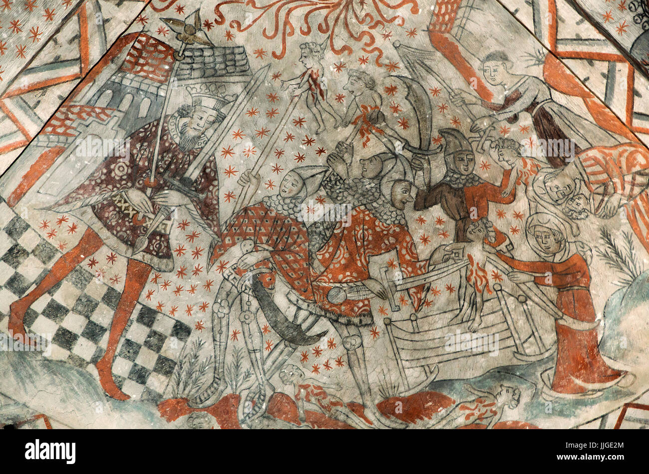 Dänischen mittelalterlichen religiösen Fresken im 13. Jahrhundert gotisch Tuse Kirche Darstellung das Massaker der unschuldigen der Isefjord Meister von arou Stockfoto