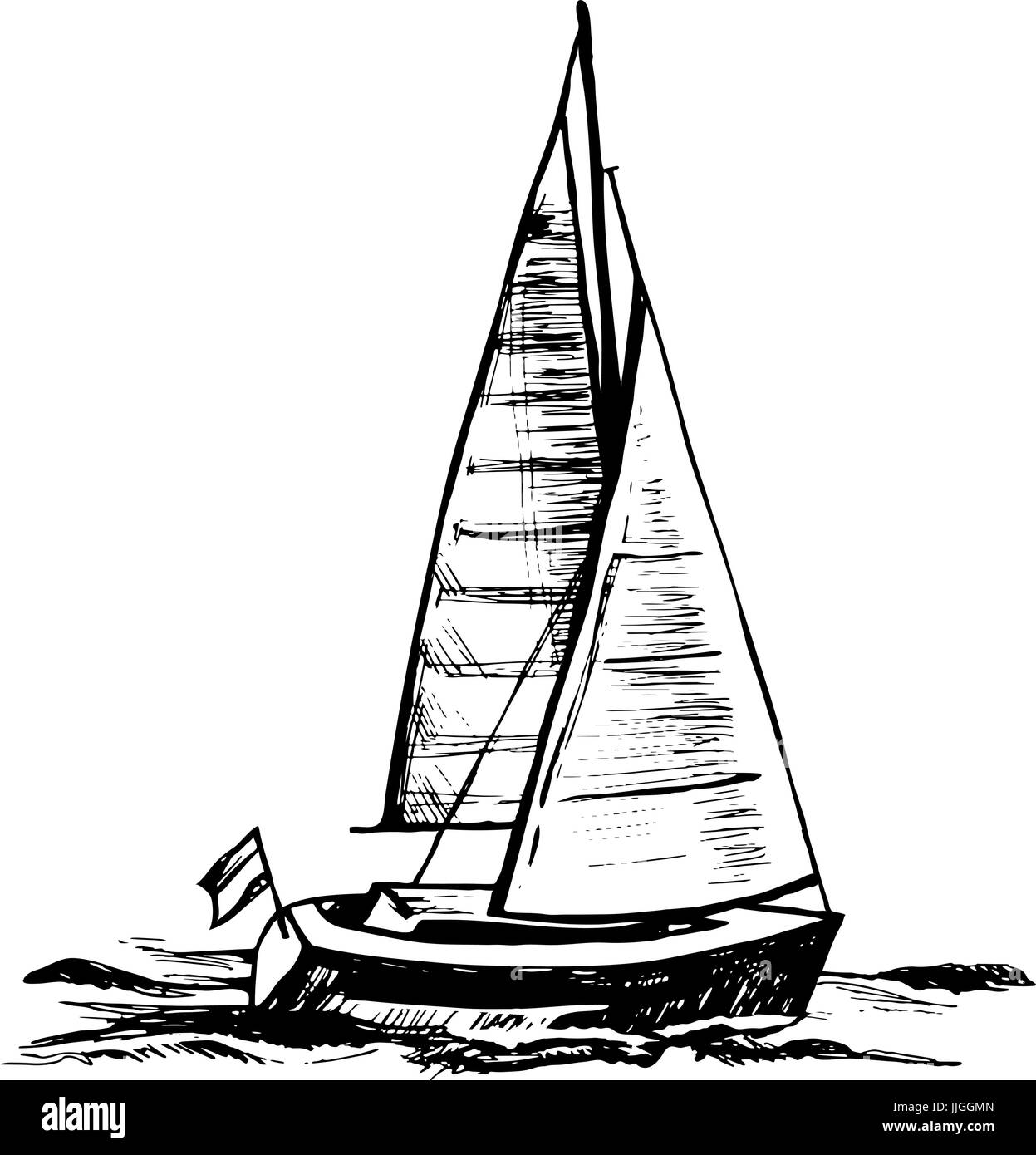 Kajütsegelboot. Meer Yacht schwimmt Stock Vektor