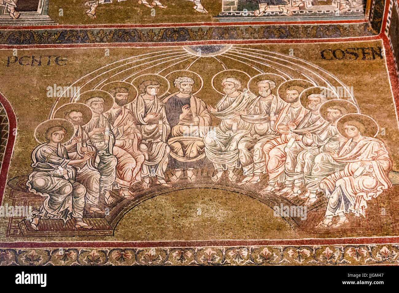 Die zwölf Apostel an Pfingsten Mosaiken in Monreale Kathedrale Duomo, Monreale, Sizilien, Italien Stockfoto