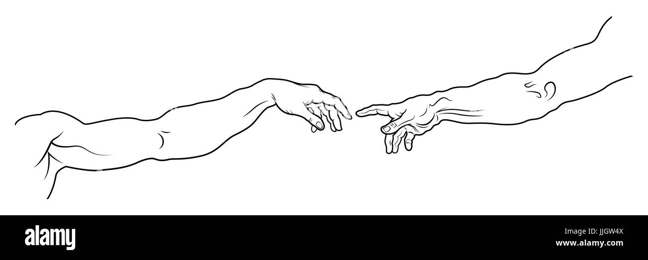 Die Erschaffung Adams. Die Hand des Menschen und die Hand Gottes. Ein Abschnitt von Michelangelos Fresko Sixtinische Kapelle Decke gemalten c.1511. (Lange Fragment). Stockfoto