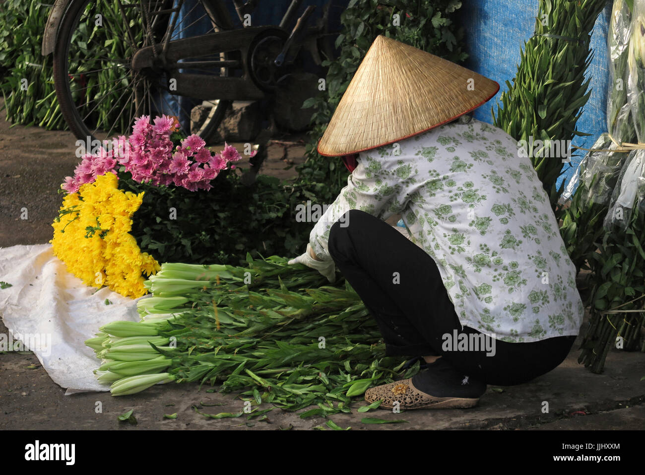 Am frühen Morgen Blume Markt Szene in Hanoi Vietnam Stockfoto