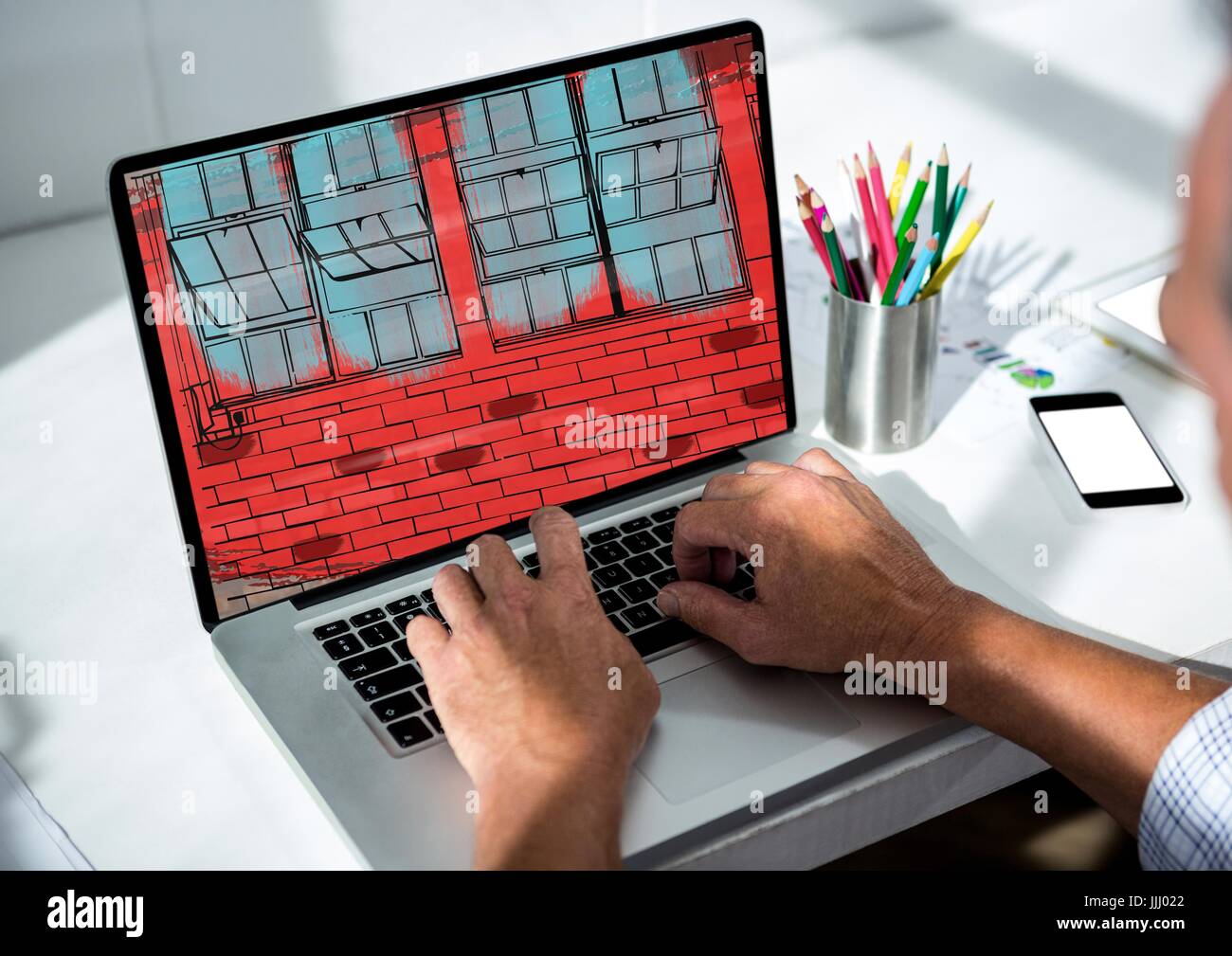 Schreibtisch mit 3d laptop Stockfoto