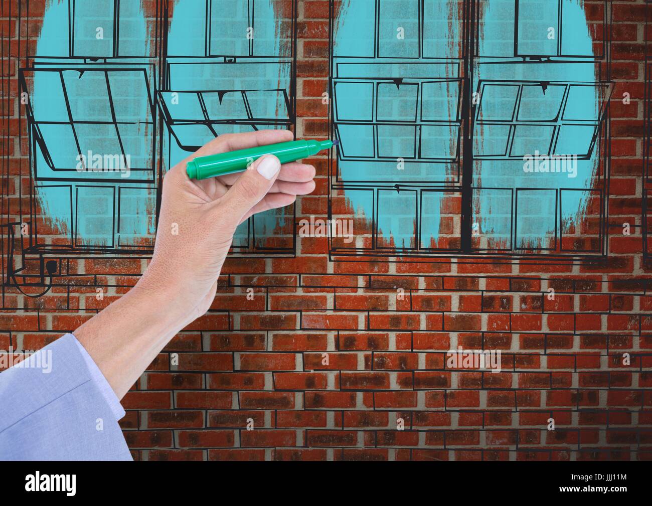 Handzeichnung den Bauplan auf dem Gelände, das geht zu werden. Stockfoto