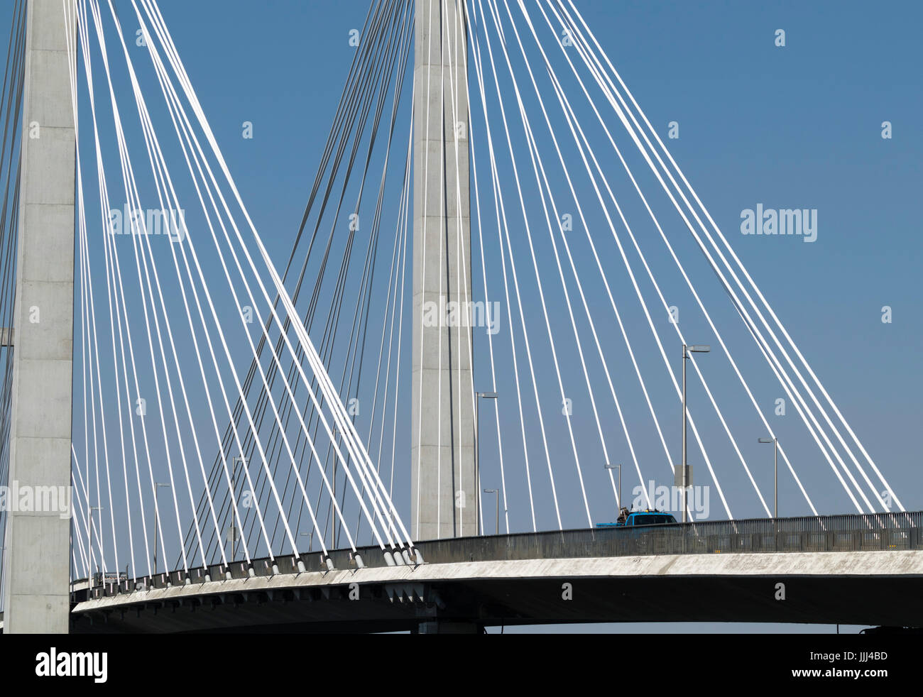 Die Kabelbrücke, offiziell die Ed Hendler Brücke genannt, erstreckt sich über den Columbia River zwischen Pasco und Kennewick, Tricities, USA Stockfoto