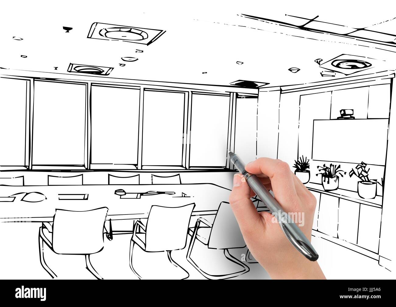 3d Hand Zeichnen Buro Von Linien Stockfotografie Alamy