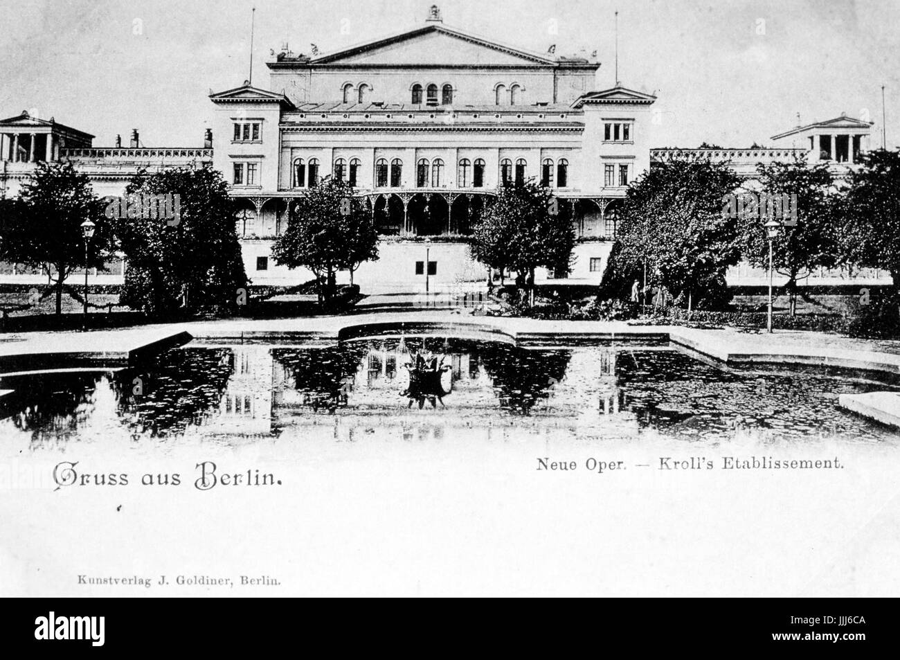 Kroll-Oper in Berlin, Deutschland. Ende des 19. Jahrhunderts Postkarte mit Beschriftung: "Neue Oper. -Kroll-Einrichtung ", von B. Morris. Stockfoto