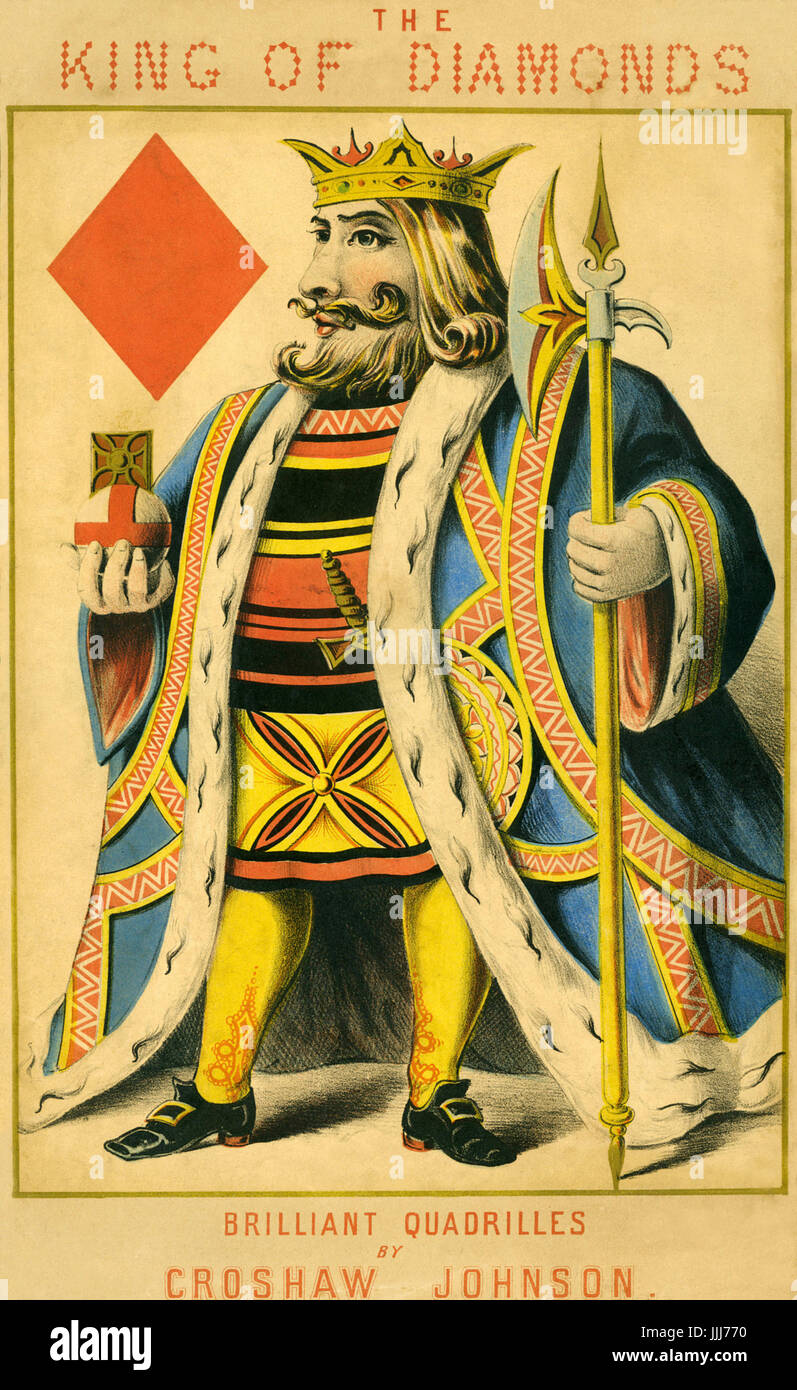 Karo-König; "brillante Quadrillen" von Croshaw Johnson. Der König, gekleidet wie eine romantisierte mittelalterliche König hält einen Speer und Kugel - zwei Symbole der königlichen macht. Partitur-Abdeckung. Stockfoto Karo-König; "brillante Quadrillen" von Croshaw Johnson. Der König, gekleidet wie eine romantisierte mittelalterliche König hält einen Speer und Kugel - zwei Symbole der königlichen macht. Partitur-Abdeckung. Stockfoto