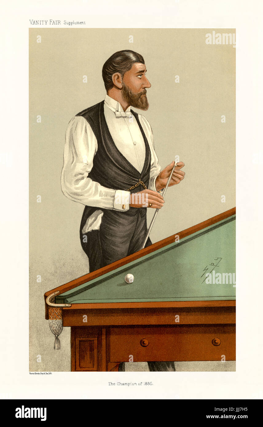 John Roberts Jr. - Porträt stehen. Vanity Fair Karikatur von Spy (richtiger Name Sir Leslie Matthew Ward 21 November 1851 – 15. Mai 1922). Bildunterschrift lautet "The Champion von 1885", datiert 25. Mai 1905. (Lithografie von Vincent Brooks, Tag & Sohn) JR: Britische Billardspieler: 15. August 1847 – 23. Dezember 1919. Stockfoto