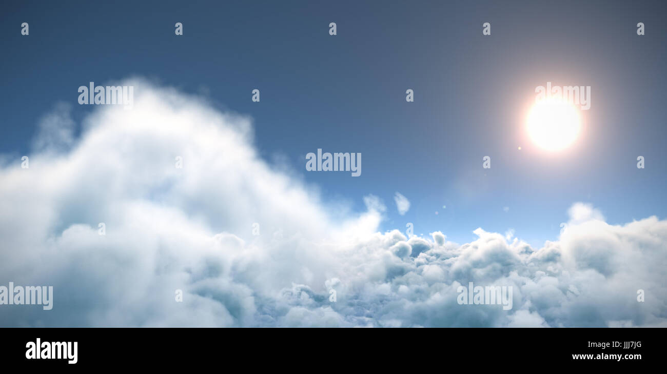 Idyllischer Blick auf Sonne über Wolkengebilde an sonnigen Tag Stockfoto