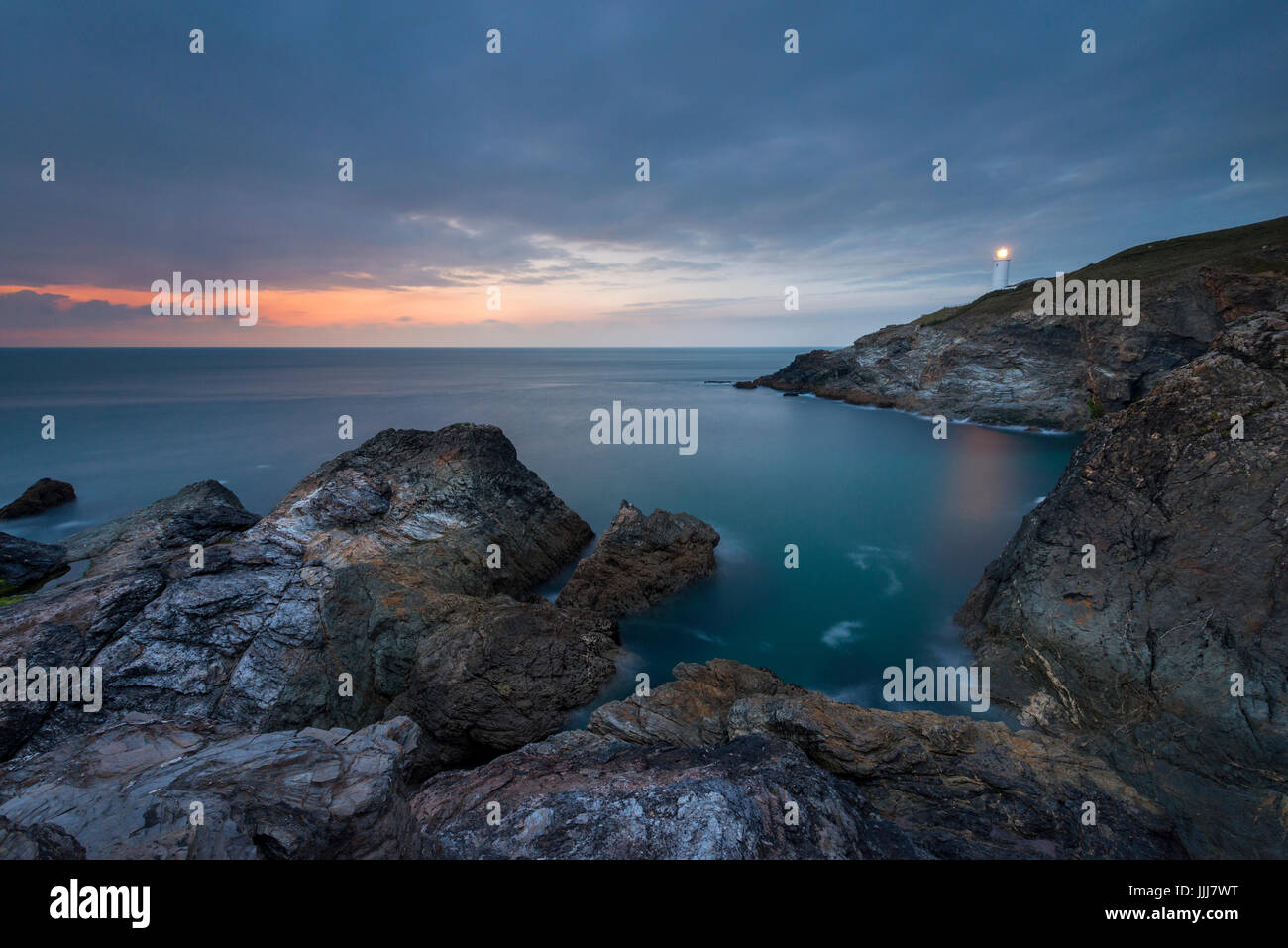 Trevose Head Leuchtturm in Cornwall. Stockfoto