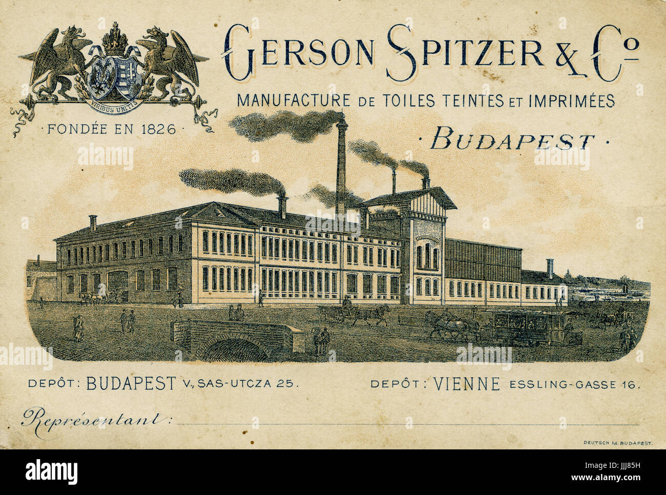 Gerson Spitzer und Co. jüdischen Besitz Textilfabrik in Budapest gegründet 1826, Anfang des 20. Jahrhunderts Business Psotcard. Stockfoto