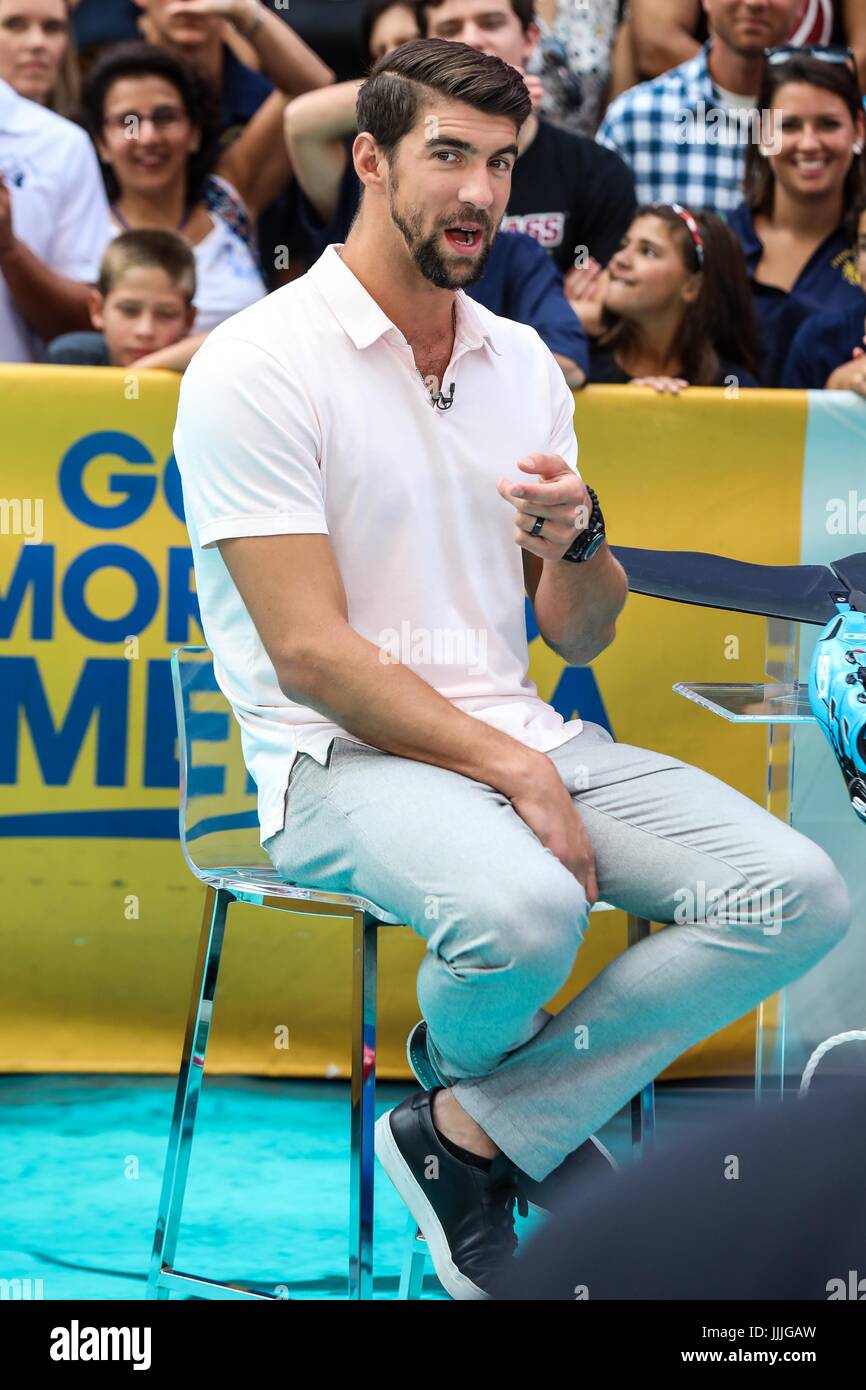 New York, USA. 20. Juli 2017. Michael Phelps Multi-champion Schwimmer sieht man während einer Aufnahme im Bereich Times Square von Manhattan in den Morgenstunden des Donnerstag, 20. Bildnachweis: Brasilien Foto Presse/Alamy Live-Nachrichten Stockfoto