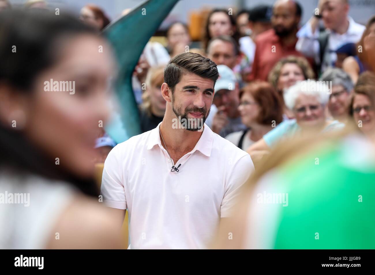 New York, USA. 20. Juli 2017. Michael Phelps Multi-champion Schwimmer sieht man während einer Aufnahme im Bereich Times Square von Manhattan in den Morgenstunden des Donnerstag, 20. Bildnachweis: Brasilien Foto Presse/Alamy Live-Nachrichten Stockfoto