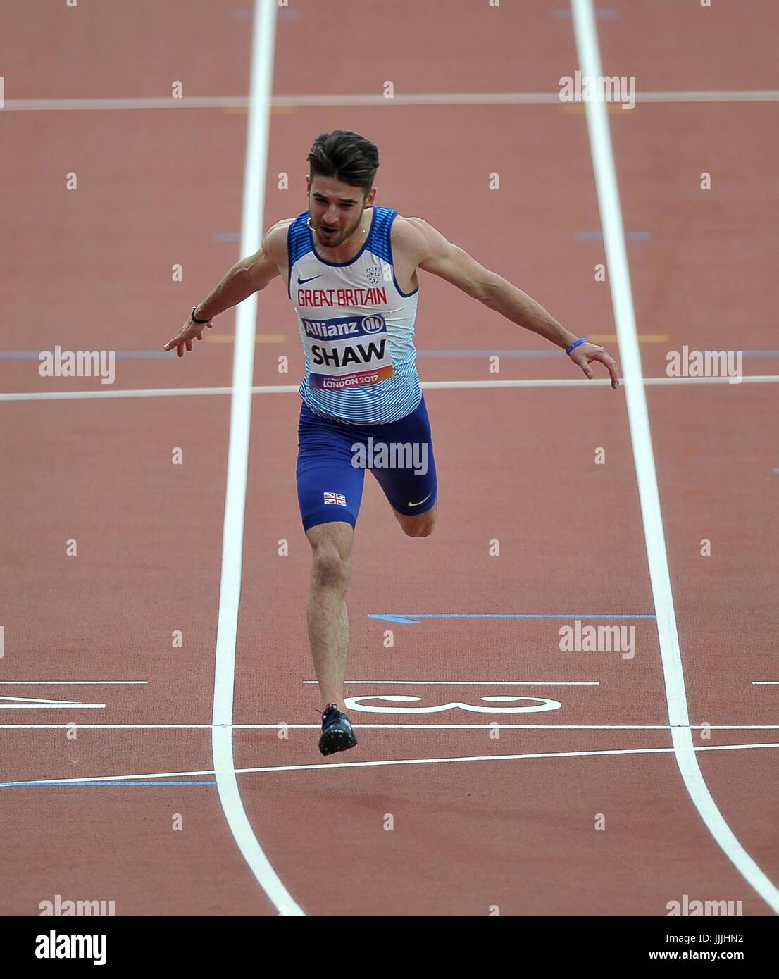 Stratford, UK. 20. Juli 2017. Zachary Shaw (GBR) in der Mens T12 200m. Para Leichtathletik-Weltmeisterschaften. London-Olympia-Stadion. Queen Elizabeth Olympic Park. Stratford. London. VEREINIGTES KÖNIGREICH. 20.07.2017. Bildnachweis: Sport In Bilder/Alamy Live-Nachrichten Stockfoto