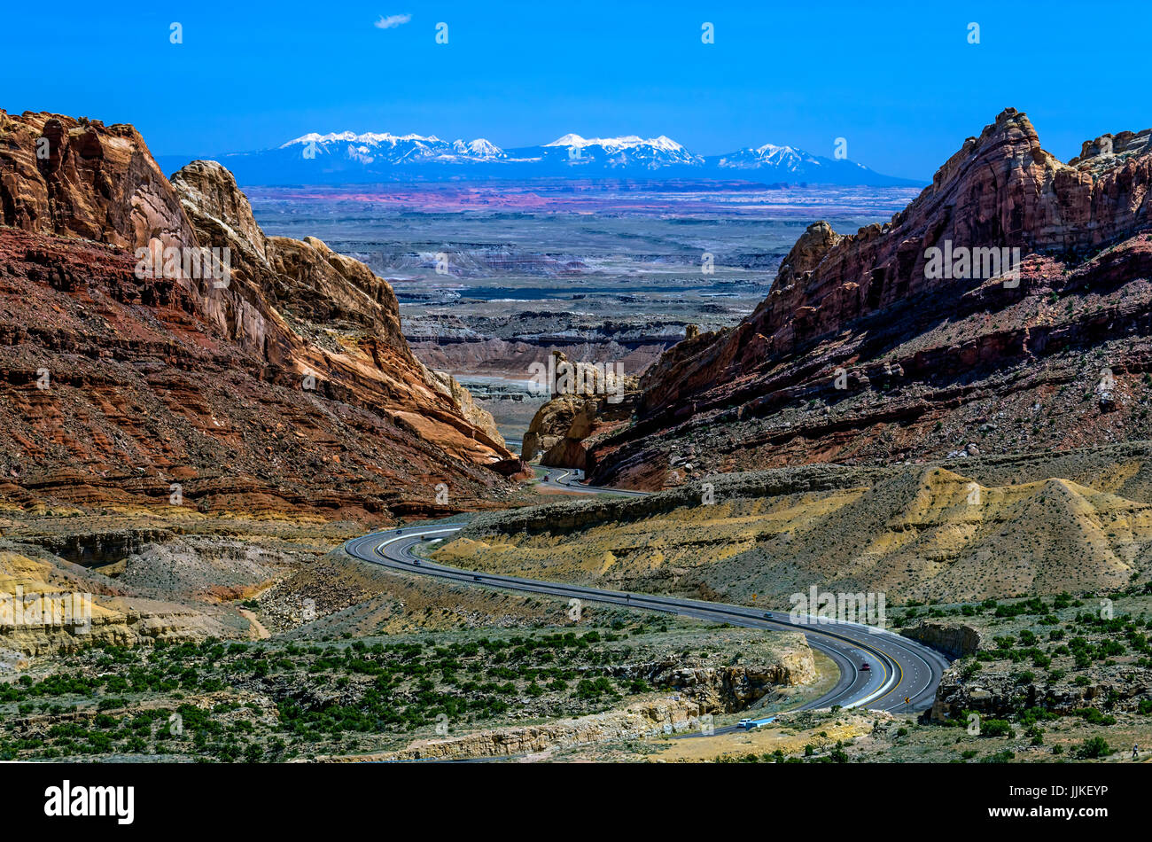 Autobahn I70 durch gefleckte Canyon in Utah Stockfoto