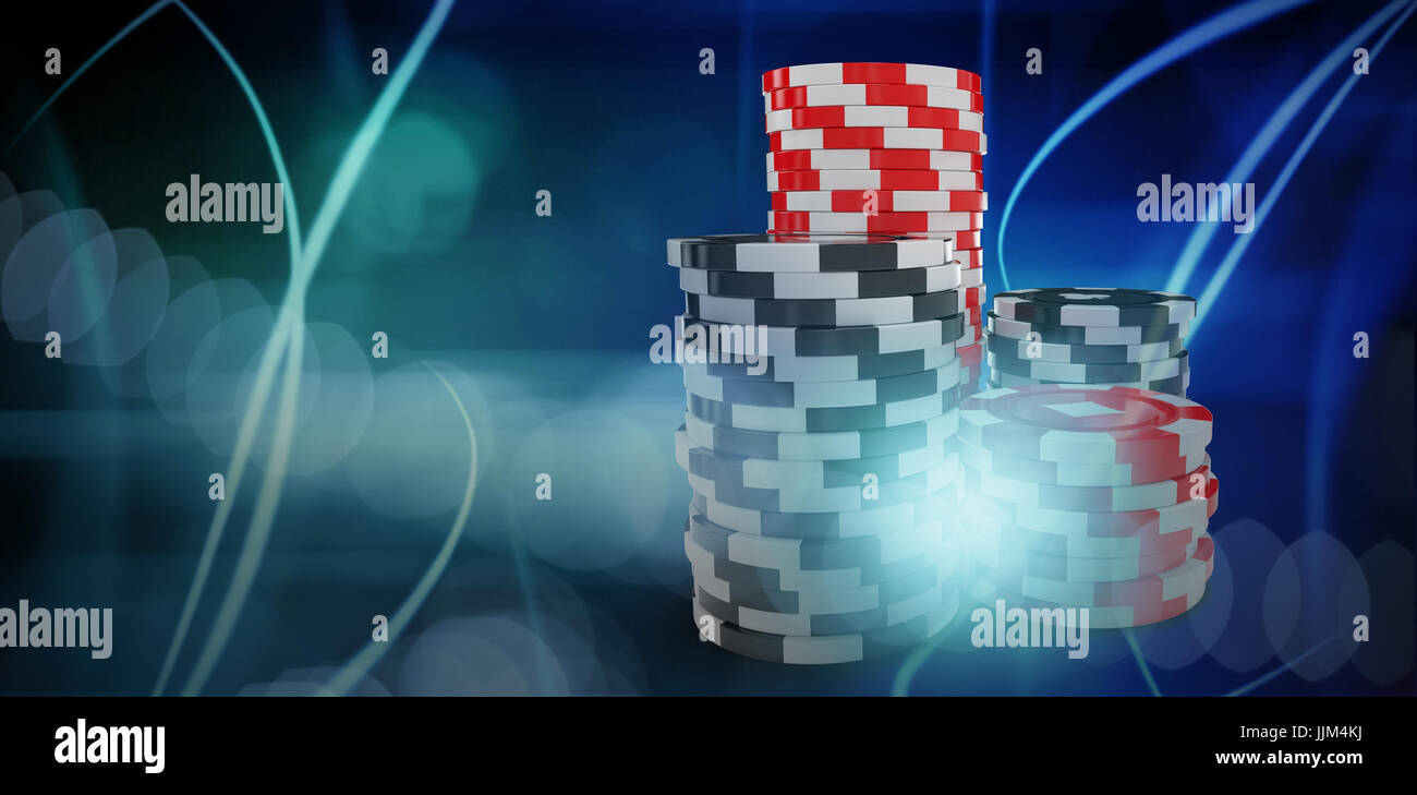 Zusammengesetztes 3D-Bild von Computer-Grafik des Glücksspiels chips Stockfoto