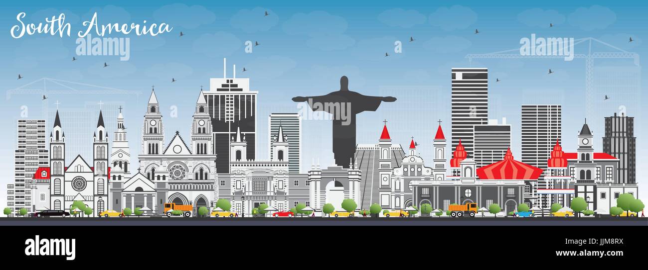 Skyline von Südamerika mit berühmten Sehenswürdigkeiten. Vektor-Illustration. Geschäftsreisen und Tourismus-Konzept. Image für Präsentation, Banner, Plakat und Web Stock Vektor