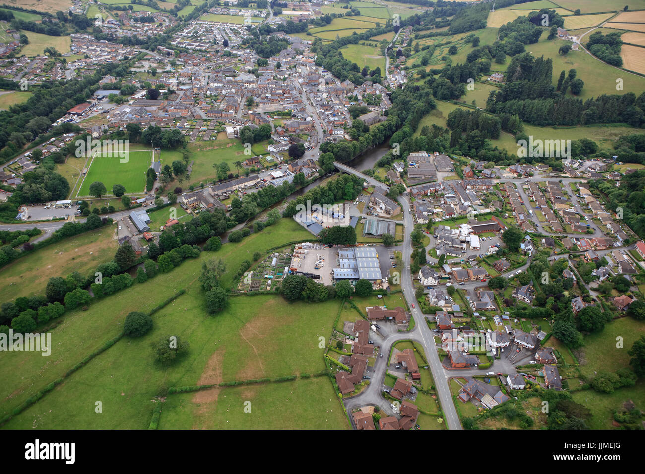 Eine Luftaufnahme von Powys Stadt von Llanidloes Stockfoto