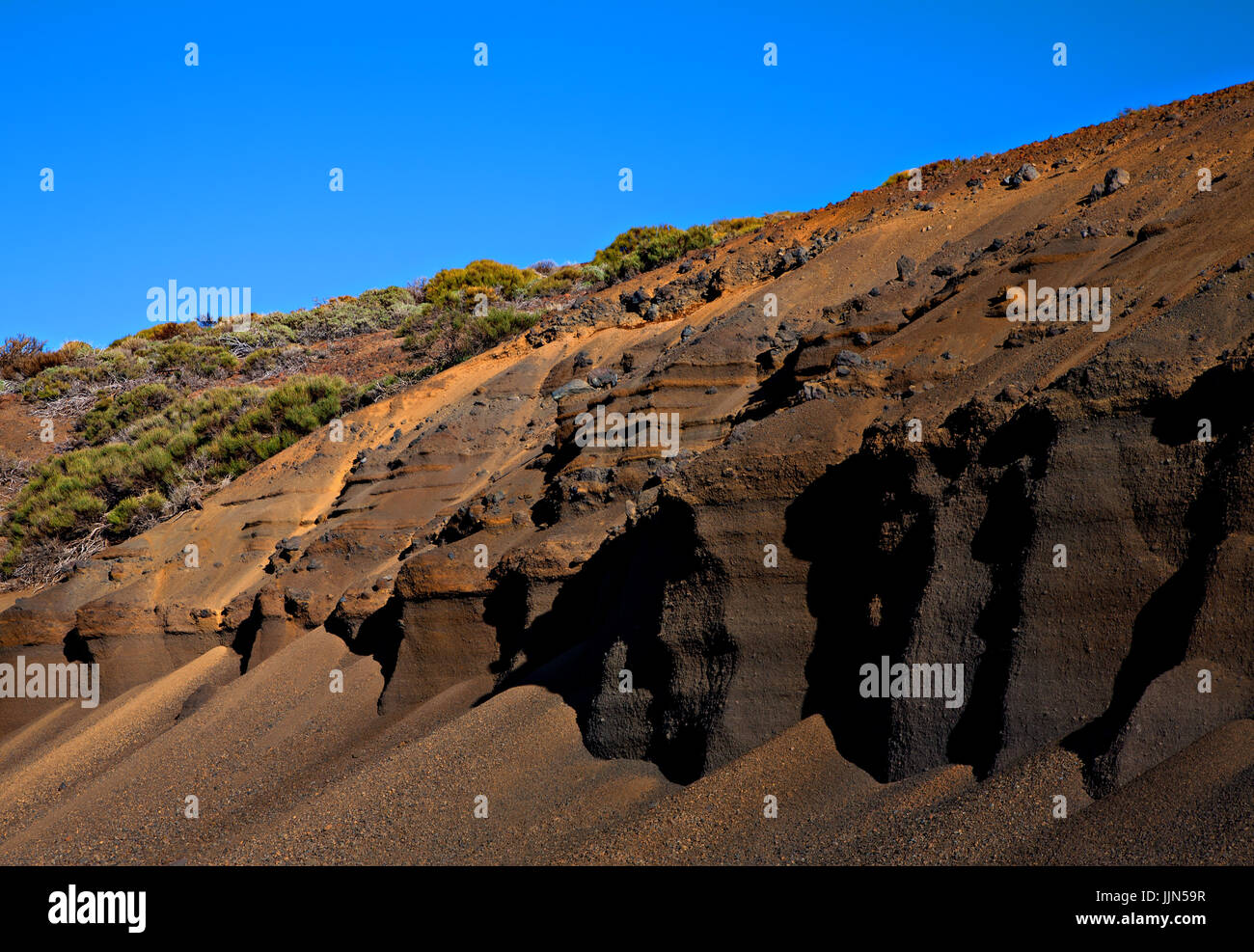 Vulkanischen Schichten, La Tarta, The Cake, Insel Teneriffa, Kanarische Inseln, Spanien. Stockfoto