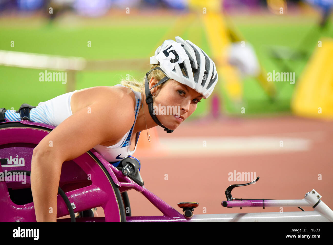 Samantha Kinghorn nahm 2017 an der Para Athletics World Championships im Londoner Olympiastadion Teil. T53 final Stockfoto