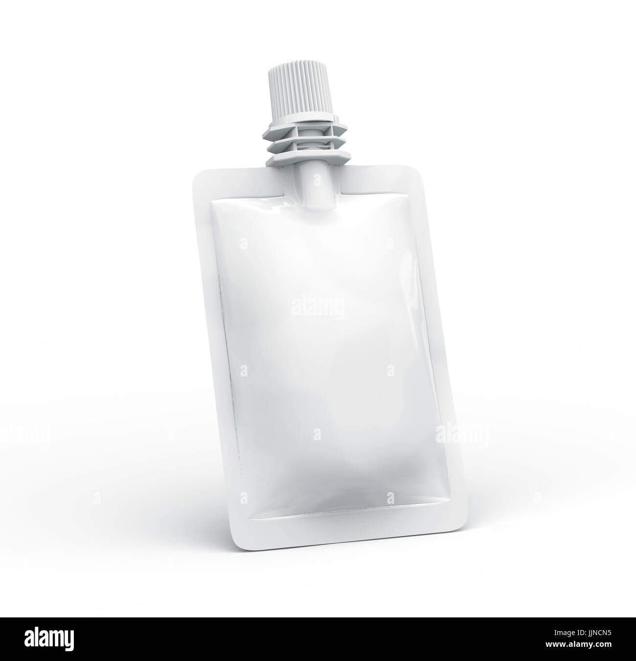 Verschlossenen Folienbeutel für Getränk, leere Folie Tasche Modell für Getränke Design in 3D-Rendering, erhöhten Blick auf schwimmenden Tasche Stockfoto