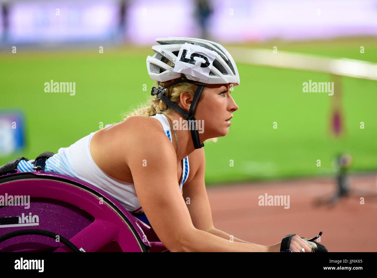 Samantha Kinghorn im Wettbewerb bei den Para Leichtathletik-Weltmeisterschaft in London-Olympia-Stadion, London, 2017. T53 final. Platz für Kopie Stockfoto