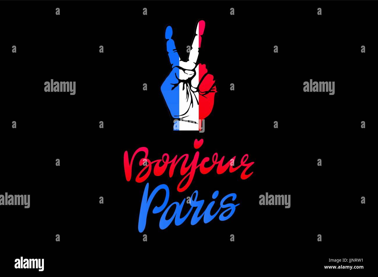 Bonjour Paris Karte. Hallo Paris Satz auf Französisch. Tinte-Abbildung. Moderne Bürste Kalligraphie. Isoliert auf weißem Hintergrund. Handgezeichnete Schriftzug desig Stock Vektor