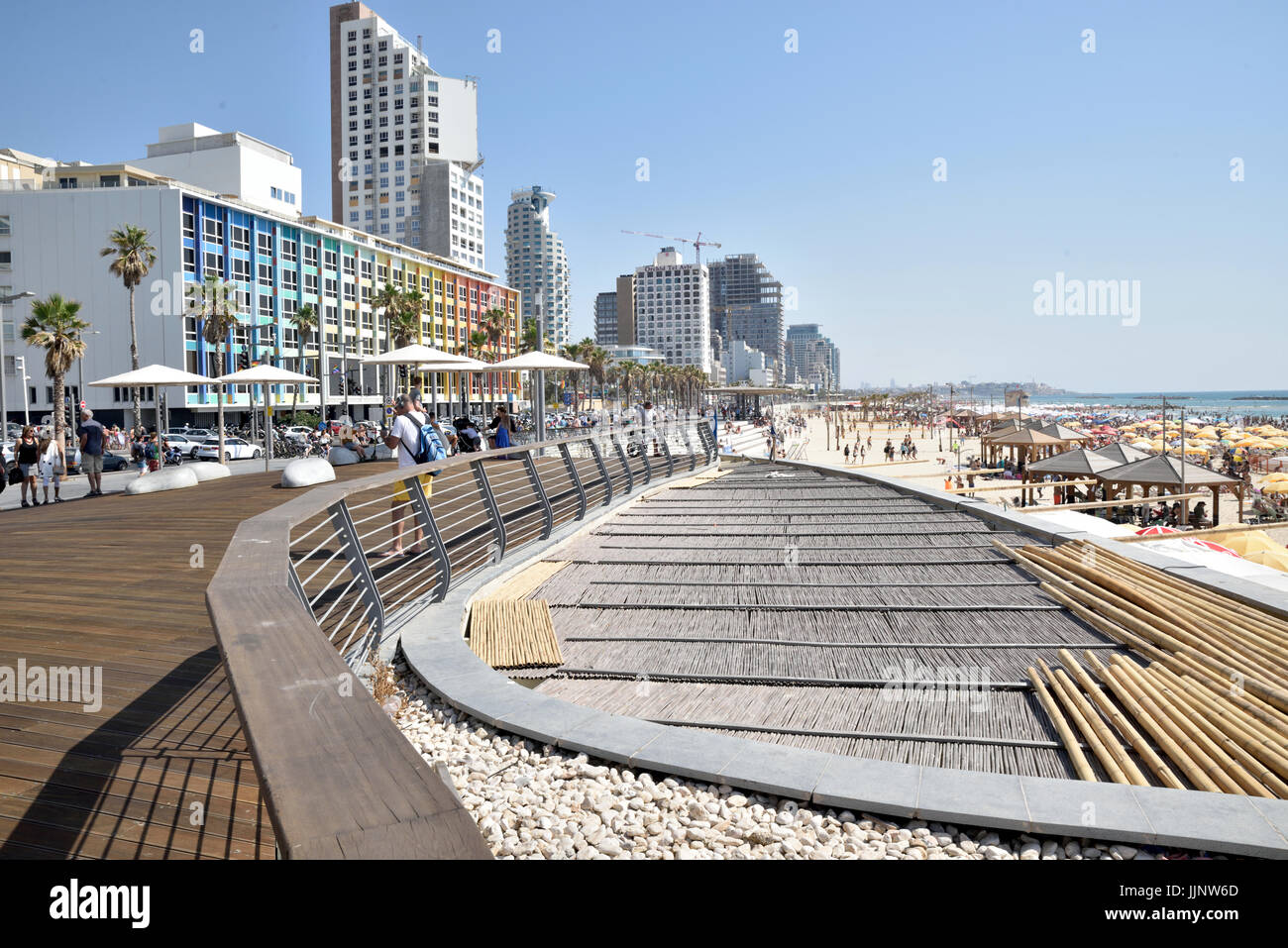 Tel Aviv Israel anzeigen, wenn der Strand und die Promenade mit Hotels Stockfoto